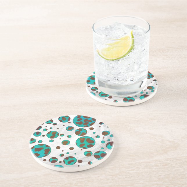 Dalmatian Brown and Teal Print Coaster (Side)