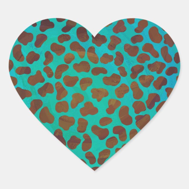 Dalmatian Brown and Teal Print Heart Sticker (Front)
