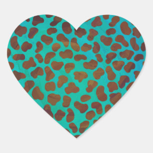 Dalmatian Brown and Teal Print Heart Sticker