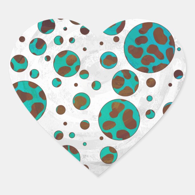 Dalmatian Brown and Teal Print Heart Sticker (Front)