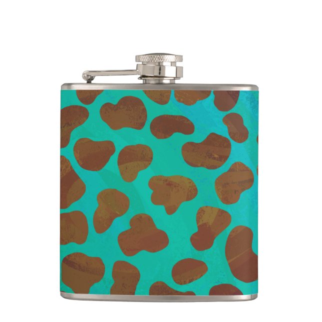 Dalmatian Brown and Teal Print Hip Flask (Front)