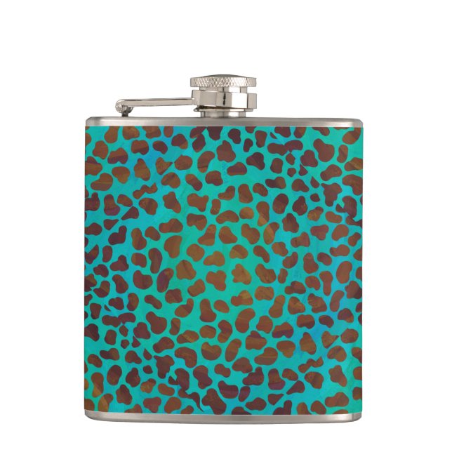 Dalmatian Brown and Teal Print Hip Flask (Front)