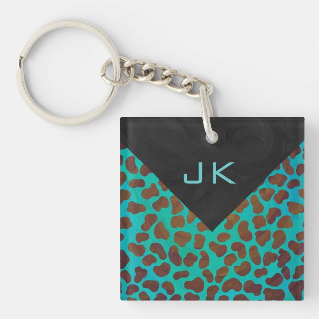 Dalmatian Brown and Teal Print Key Ring (Front)