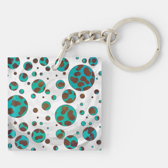 Dalmatian Brown and Teal Print Key Ring (Back)