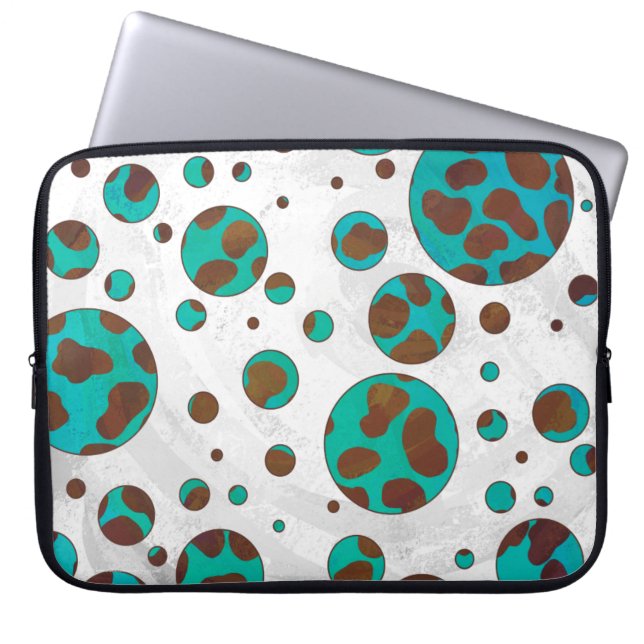 Dalmatian Brown and Teal Print Laptop Sleeve (Front)