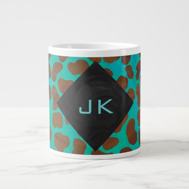 Dalmatian Brown and Teal Print Large Coffee Mug (Front)