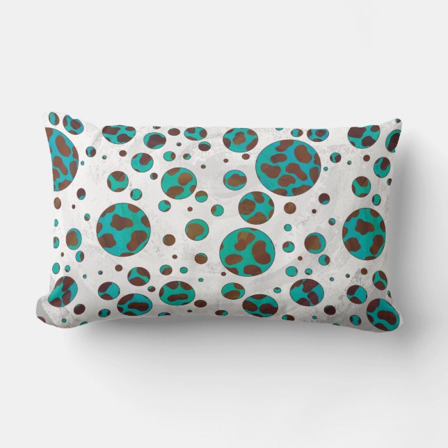 Dalmatian Brown and Teal Print Lumbar Cushion (Front)
