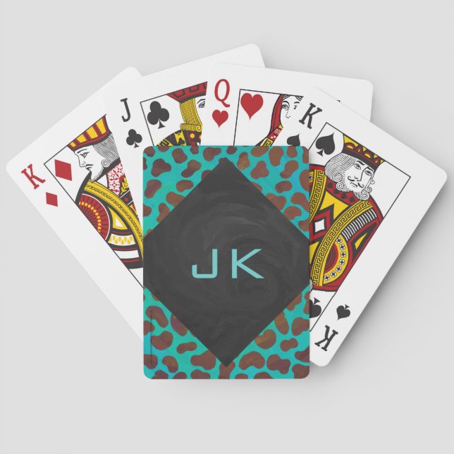 Dalmatian Brown and Teal Print Playing Cards (Back)