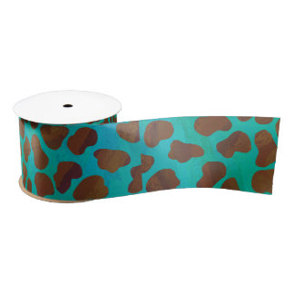 Dalmatian Brown and Teal Print Satin Ribbon