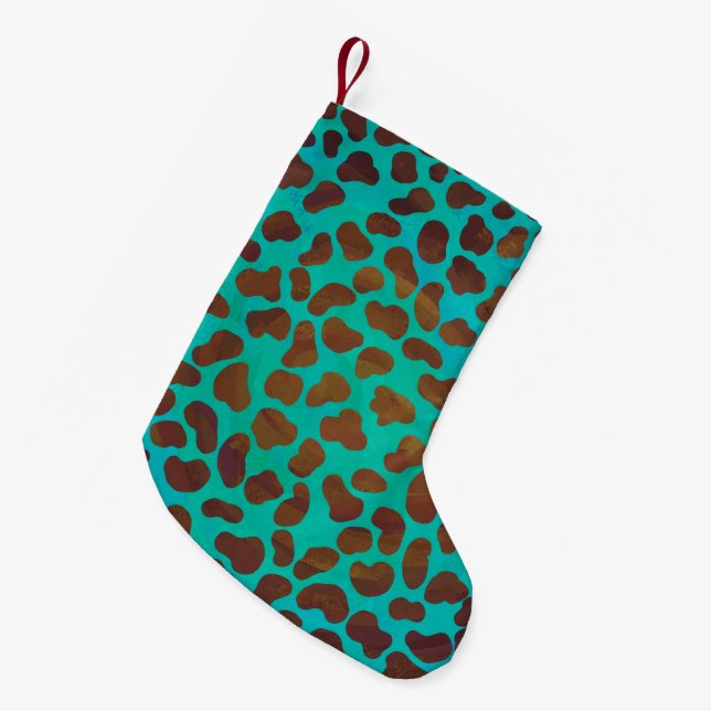 Dalmatian Brown and Teal Print Small Christmas Stocking (Front (Hanging))