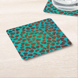 Dalmatian Brown and Teal Print Square Paper Coaster