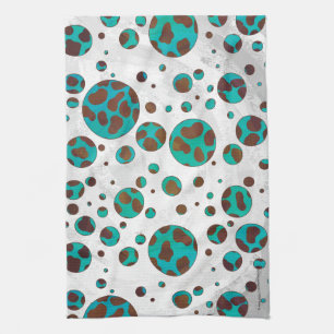 Dalmatian Brown and Teal Print Tea Towel