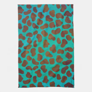 Dalmatian Brown and Teal Print Tea Towel