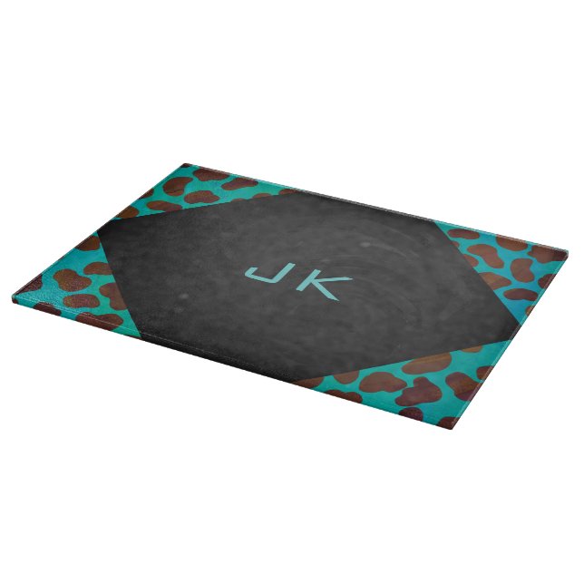 Dalmatian Brown and Teal with Monogram Cutting Board (Corner)