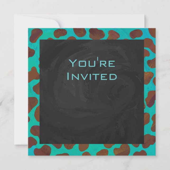 Dalmatian Brown and Teal with Monogram Invitation (Front)
