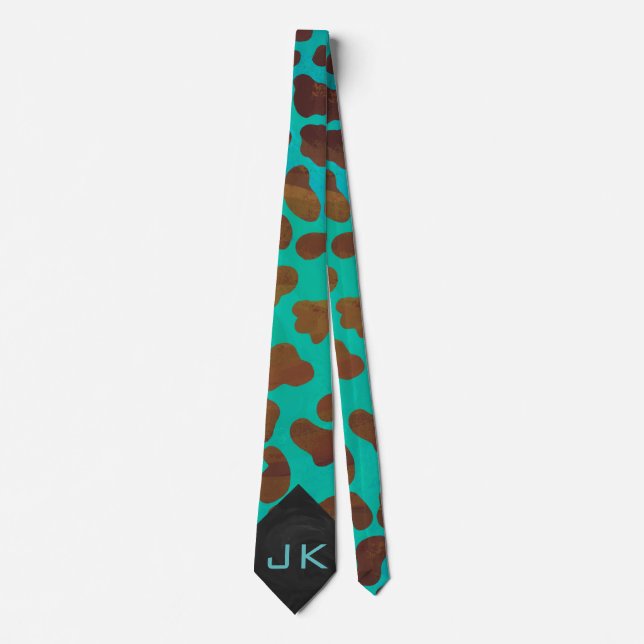 Dalmatian Brown and Teal with Monogram Tie (Front)