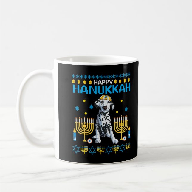 Dalmatian Chanukah Jewish Ugly Hanukkah Sweater Pa Coffee Mug (Left)