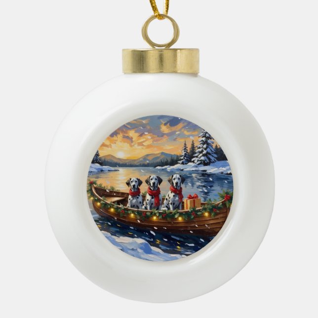 Dalmatian Christmas Boat Holiday Ceramic Ball Christmas Ornament (Front)