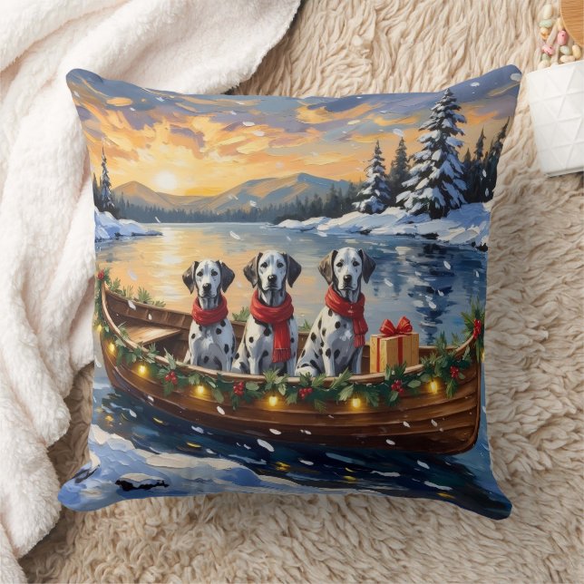 Dalmatian Christmas Boat Holiday Cushion (Blanket)