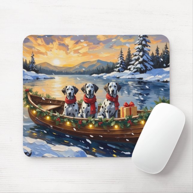 Dalmatian Christmas Boat Holiday Mouse Mat (With Mouse)