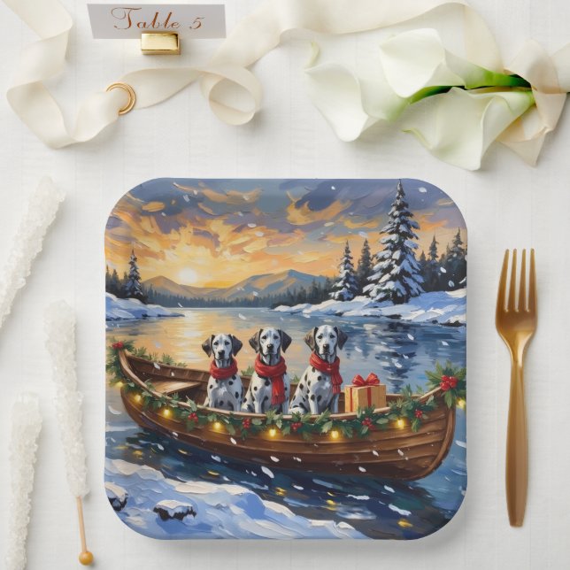Dalmatian Christmas Boat Holiday Paper Plate (Wedding)