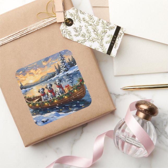 Dalmatian Christmas Boat Holiday Square Sticker (Gifting)