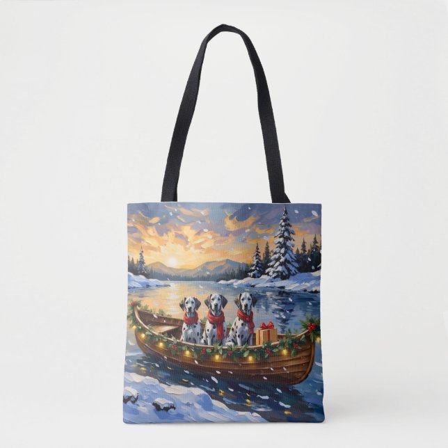 Dalmatian Christmas Boat Holiday Tote Bag (Front)