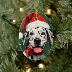 Dalmatian Christmas brush painting artwork Ceramic Tree Decoration