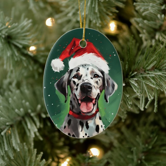Dalmatian Christmas brush painting artwork Ceramic Tree Decoration (Tree)