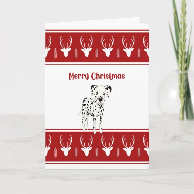 Dalmatian Christmas Card Red & White, Black Spots (Front)