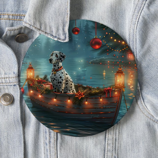 Dalmatian Christmas Festive Voyage 6 Cm Round Badge (In Situ)