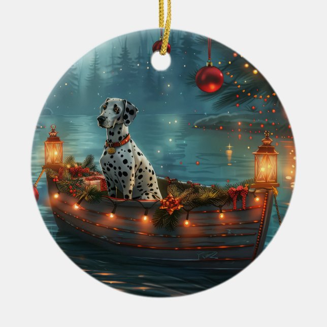 Dalmatian Christmas Festive Voyage Ceramic Tree Decoration (Front)