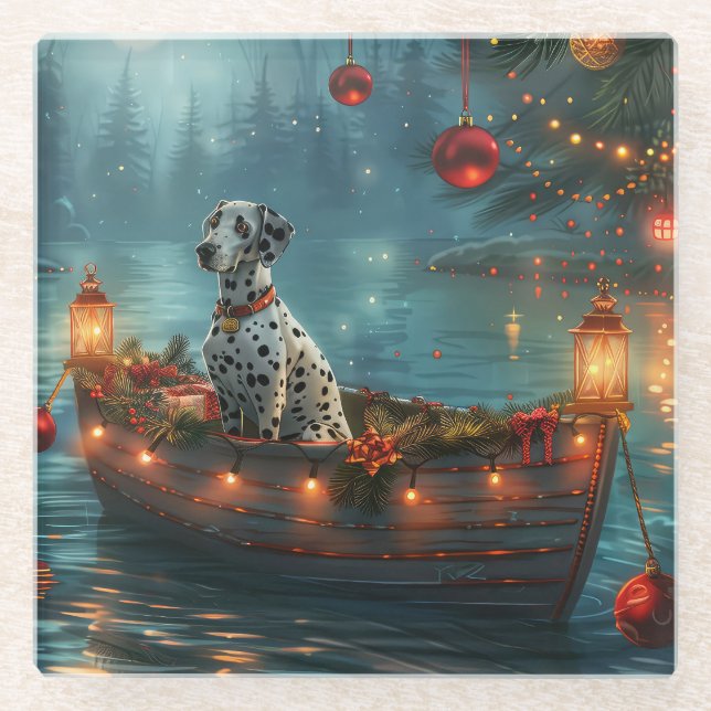 Dalmatian Christmas Festive Voyage Glass Coaster (Front)