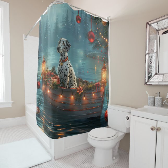 Dalmatian Christmas Festive Voyage Shower Curtain (In Situ)