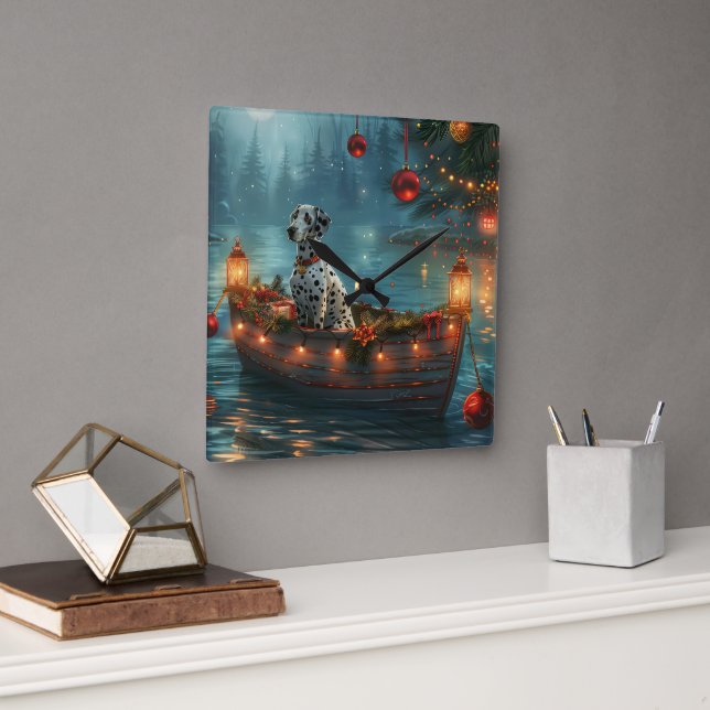 Dalmatian Christmas Festive Voyage Square Wall Clock (Office)