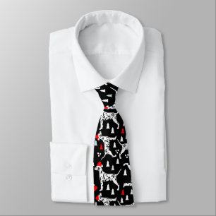 Dalmatian Christmas Holiday Black Santa Hat Dogs Tie