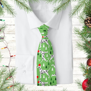 Dalmatian Christmas Holiday Green Santa Hat Dogs Tie