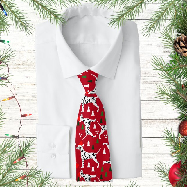 Dalmatian Christmas Holiday Red Santa Hat Dogs Tie (Dalmatian Dog Christmas Holiday Santa Hat Necktie Tie)