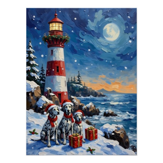 Dalmatian Christmas Lighthouse Holiday Poster (Front)