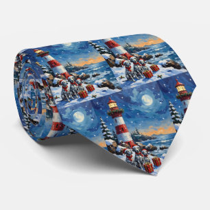 Dalmatian Christmas Lighthouse Holiday Tie