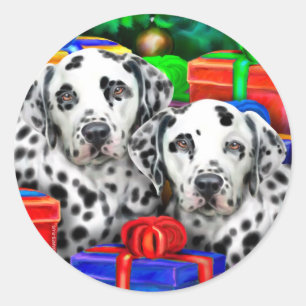 Dalmatian Christmas Open Gifts Classic Round Sticker