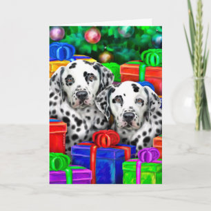 Dalmatian Christmas Open Gifts Holiday Card