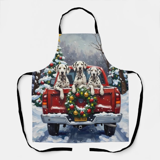 Dalmatian Christmas Red Truck Holiday Apron (Front)