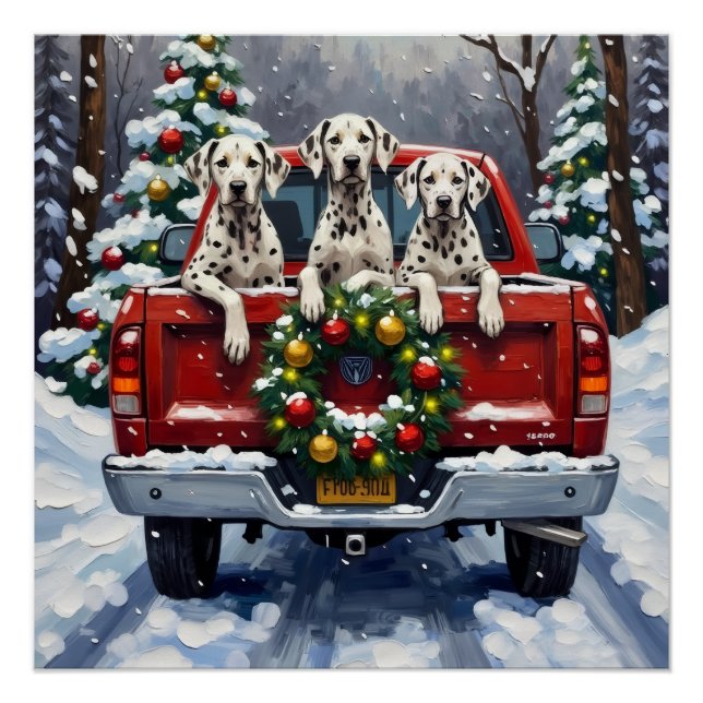 Dalmatian Christmas Red Truck Holiday Poster (Front)