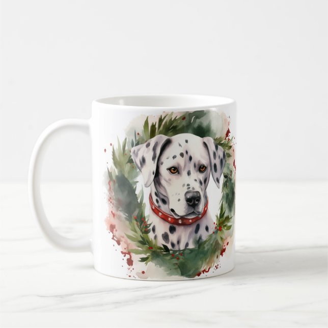 Dalmatian Christmas Wreath Festive Pup  Coffee Mug (Left)