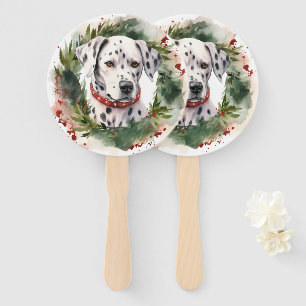 Dalmatian Christmas Wreath Festive Pup  Hand Fan
