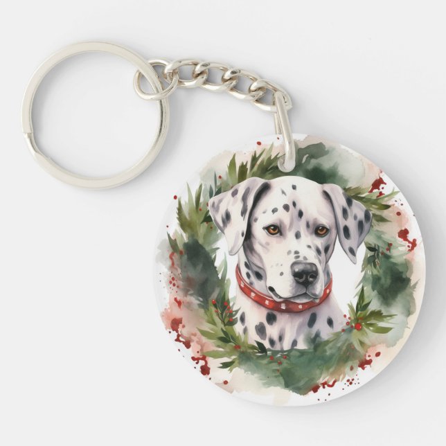 Dalmatian Christmas Wreath Festive Pup  Key Ring (Front)