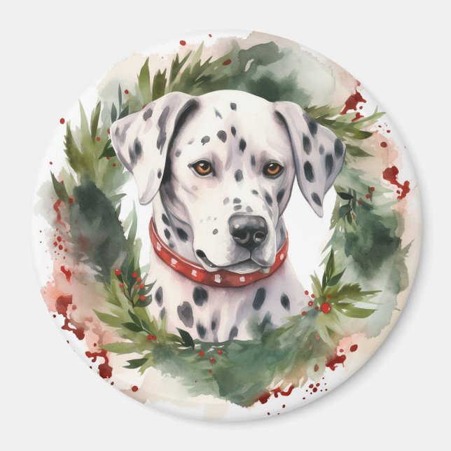 Dalmatian Christmas Wreath Festive Pup  Magnet (Front)