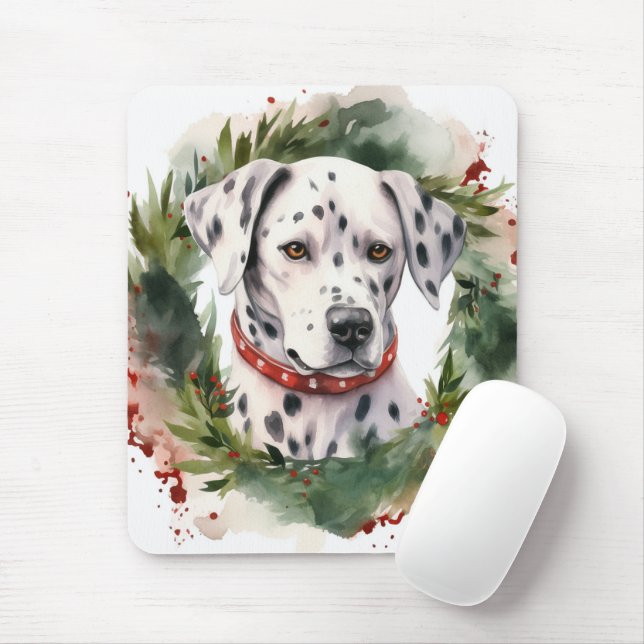Dalmatian Christmas Wreath Festive Pup  Mouse Mat (With Mouse)