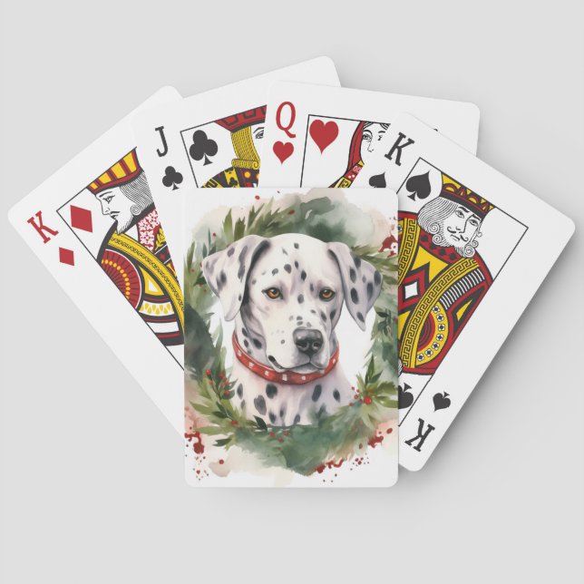 Dalmatian Christmas Wreath Festive Pup  Playing Cards (Back)